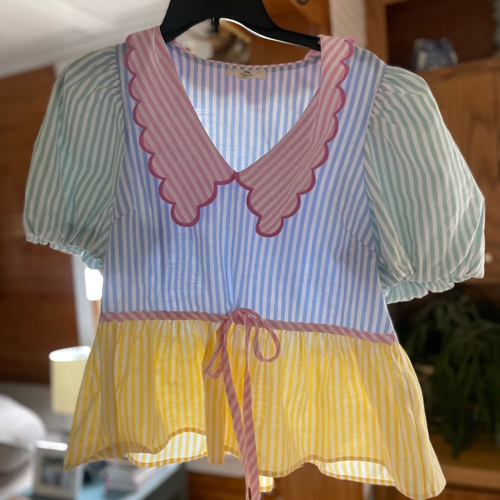 Entro Striped Blouse with Pink, Blue, and Yellow